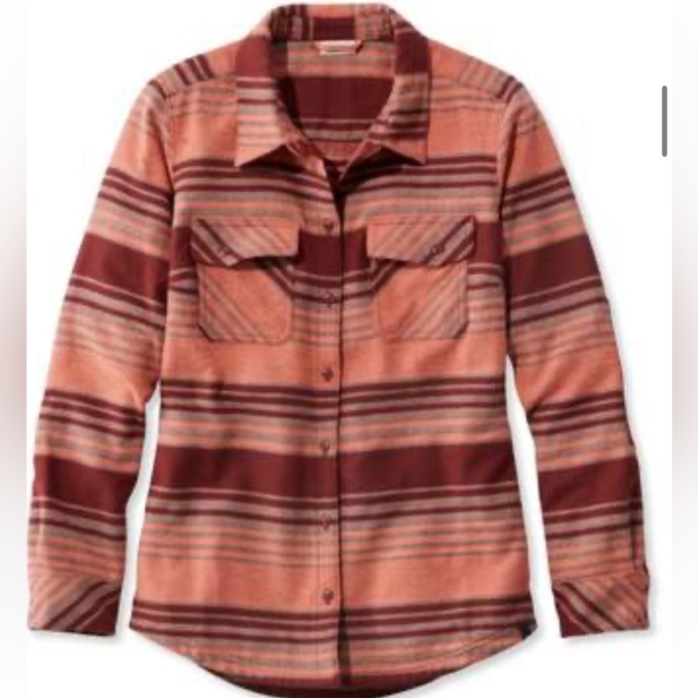 L.L. Bean-XL-Rangeley Camp- long sleeve,button up, orange&Burgundy striped,shirt